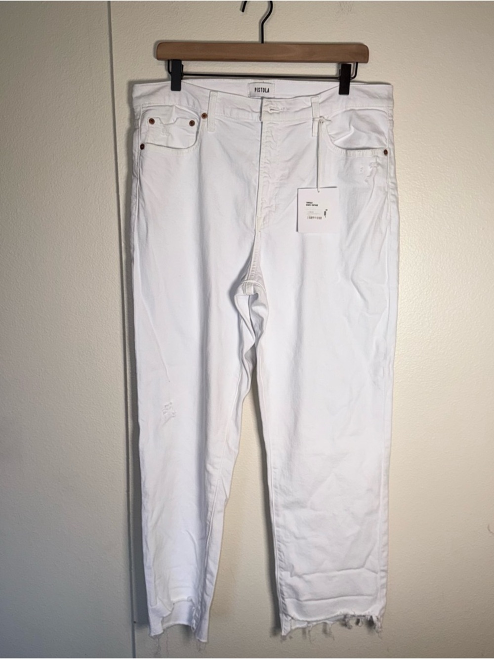 NWT PISTOLA Charlie High Rise Classic Straight raw hem distressed denim jeans 32 - Picture 5 of 8